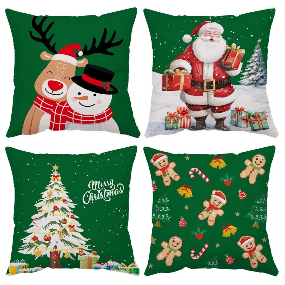 4507 Set of 4 Christmas Pillow Covers 18x18 Inch Merry Christmas Pillow